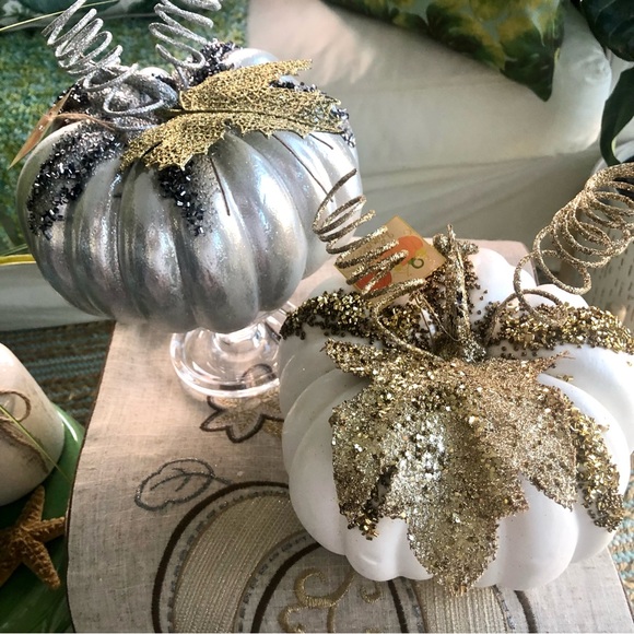 New! Silver & Gold Sparkly Pumpkin - Picture 4 of 7